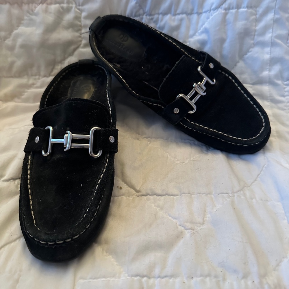 Cole Haan Suede Mule with Chrome Buckle